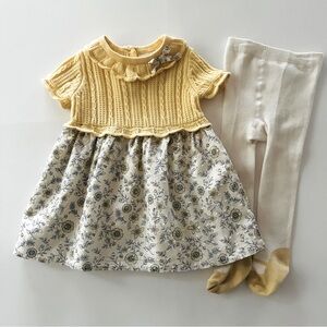 Shabby Chic 12 Months Baby Girl Yellow Floral Dress & Tights Set Outfit Spring